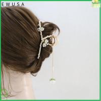 EWUSA โลหะสำหรับตกแต่ง พู่ไข่มุกผมกรงเล็บ คลาสสิกคลาสสิก สง่างามเรียบหรู ปิ่นปักผมฉลาม ของใหม่ พู่ห้อยคอ กิ๊บติดผมรูปดอกกล้วยไม้มีกระดิ่ง สำหรับผู้หญิง