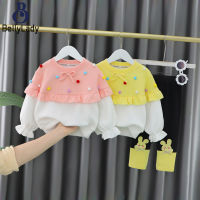 2pcs Girls Suit Cute Bowknot Long Sleeve Round Neck Shirt Cartoon Printing Trousers For 0-4 Years Old Kids【fast】