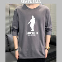 SEATUEMA แบรนด์เสื้อผ้าผู้ชายผู้ชาย 100% ฝ้ายแขนยาวพิมพ์เสื้อยืดออกกำลังกาย Call of Duty Top เสื้อยืด