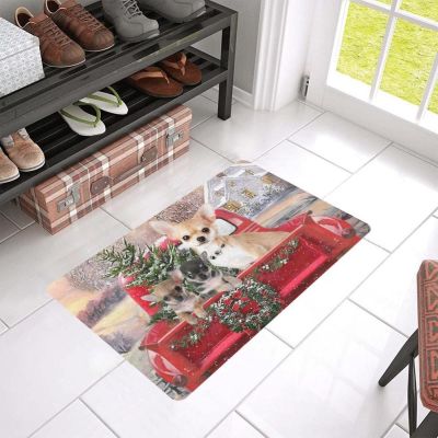 CLOOCL Merry Christmas Christmas Tree Chihuahua Doormat Decor Print Antislip Absorbent Carpet Bathroom Bedroom Kitchen Doormat