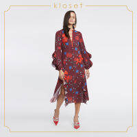 Kloset Printed Midi Dress (AW18-D014) เสื้อผ้าแฟชั่น เสื้อผ้าผู้หญิง เดรสแฟชั่น เดรสผ้าพิมพ์