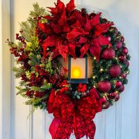 Red Christmas Wreath for Front Door Champagne Gold Window Wall Door Decorations Christmas Garland Ornament Guirnalda Navidad