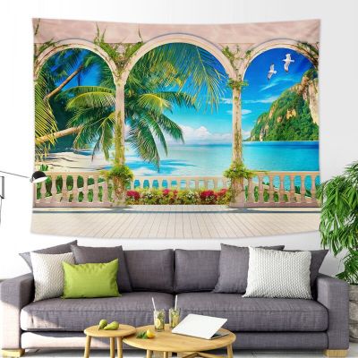 Corridor Scenery Wall Hanging Landscape Tapestry Sea Beach Wall Cloth Beach Mat Flower Blanket Home Decoration