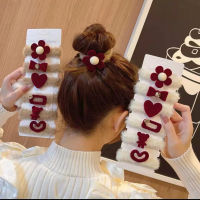 67PcsSet Korean Red Flower Hair Rope Elastic Hair Bands Plush Scrunchies Flocking Hair Ring Women Fashion Hair Accessories Red