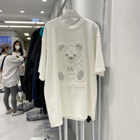 Hot Rhinestone T-shirt Womens Short Sleeve Plus Size Summer Bear Half Sleeve Top Loose Mid-length Tshirt Diamonds Graphic Tee