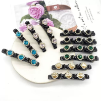 4Pcs แฟชั่นผู้หญิงคริสตัลสแควร์ Hairpins ถัก Bangs ถือ Barrettes Sweet Elegant คลิปผม Barrettes อุปกรณ์เสริมผม-TIOH MALL