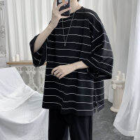 HYBSKR Mens Loose Striped Tshirt Short Sleeve Casual Oversized Korean Style Harajuku Hip Hop Male Top Tees Summer New T Shirt