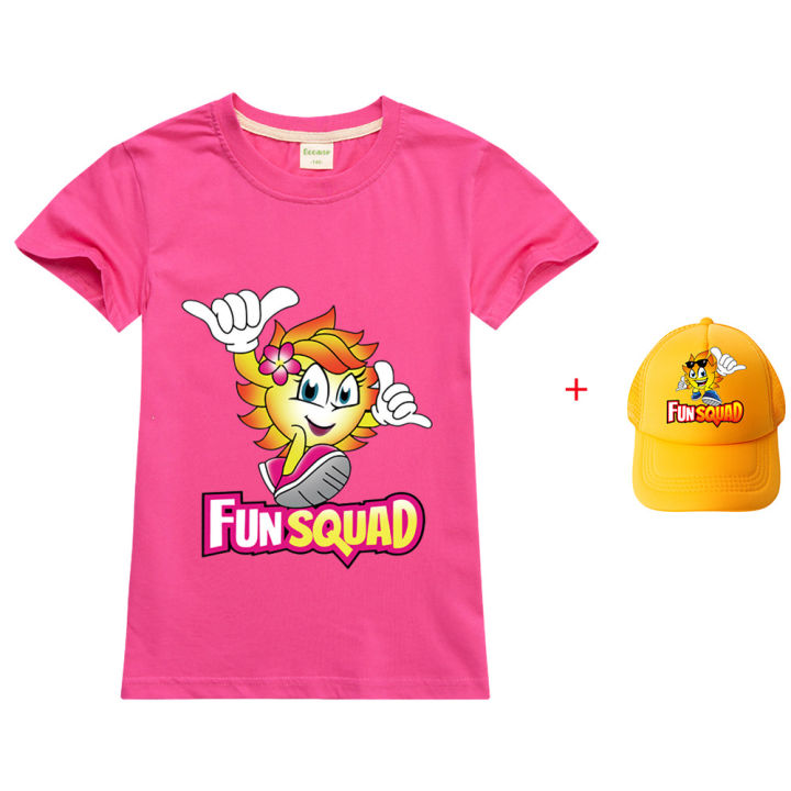 fun-squad-ฤดูร้อนการ์ตูนสาวเสื้อแขนยาวเด็กผู้ชายเสื้อผ้าฝ้ายการ์ตูนแขนสั้นเสื้อยืด