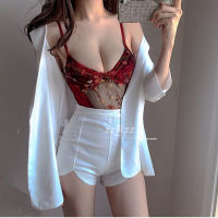 WOMENGAGA New Fashion V Neck Mesh Embroidery Lace Transparent y Tank Summer y Bodysuits Korean Women Tops 87JR