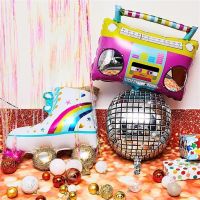 3Pcs Rainbow Roller Skate Boom Box Balloon 22 Inch Disco Foil Balloons 80s 90s Retro Valentine Party Ballon for Party Decoration Balloons