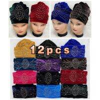 【YF】 12pcs Latest Fashion Muslim Female Turban Hat Bonnet Gold Velvet Hot Rhinestone Solid Indian Beanie Hair Bonnets Cap For Women