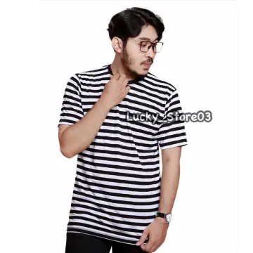 Mens black and hot sale white striped dress shirt