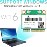 MPE-AX3000H WiFi 6การ์ดไร้สาย Dual Band 802.11ax ครึ่ง Mini PCI การ์ด WiFi ตัวแปลงเครือข่ายด่วน BT5.2 2.4GHz 574Mbps 5GHz 2.4Gbps(160MHz) สำหรับ Windows 10/11 64 Bit การ์ด WiFi AX200HMW ที่ดีกว่า