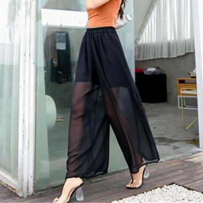 Elastic Waistband Shorts Lining Sunscreen Women Trousers See-through Chiffon Fashion Wide Leg Pants Summer Slacks Streetwear