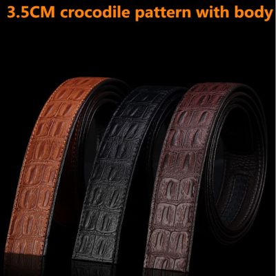 LAUWOO Mens alligator Cow leather belt retro crocodile Pattern leather belt for male men business strip genuine leather 3.5CM
