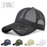 ☢☞✇ 56-62cm Summer Cap for Men Women Net Trucker Hat Mesh Breathable Sports Sun Hat Big Size Baseball Cap Solid Visor Adjustable