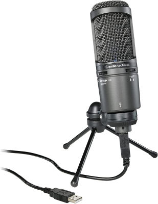 Audio-Technica AT2020USB+ Cardioid Condenser USB Microphone, With Built-In Headphone Jack &amp; Volume Control, Perfect for Content Creators (Black) Black AT2020USB+ Microphone