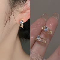 Blue Opal Stud Earrings For Women Korean Light Luxury Zircon Pearl Fashion Crystal Imitation Pearl Sweet Earring Girl Jewelry