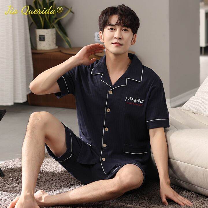 sukae-men-nightwear-home-clothing-summer-shorts-two-pieces-cotton-big-size-3xl-4xl-pajama-v-neck-japanese-kimono-pjs-sleepwear