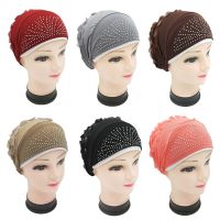 【YF】 Muslim hijab hat cotton flowers turban cap for women with diamond headwear Inner caps turbante bonnet