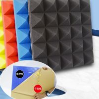 4pcs 30x30x5cm Studio Acoustic Soundproof Foam Pyramid Noise Insulation Sound Absorption Treatment Panels with Tapes Adhesives Tape