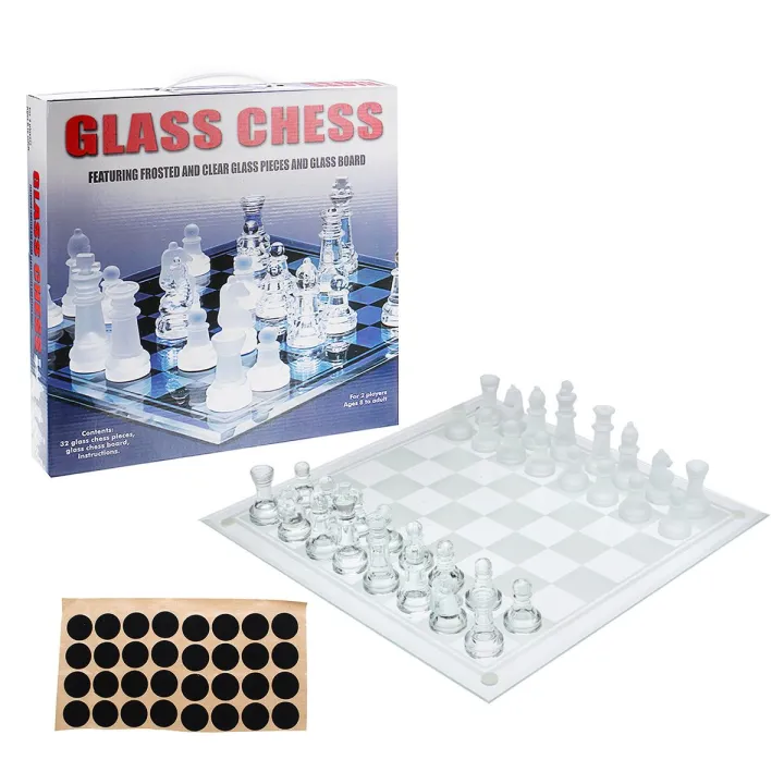 Glass Chess Set Large 35x35 Cm Home Office Decor Board Game Frosted