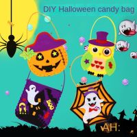 IPIE2 ผ้าไม่ทอ ถุงขนมฮาโลวีนแบบทำมือ ค้างคาวผีผี หลอกหรือปฏิบัติ DIY Trick or treat BAG ตกแต่งฮาโลวีน อีวีเอ กระเป๋าใส่ฟักทอง อนุบาลอนุบาล