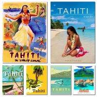 ❅▨ Vintage Tahiti Travel โปสเตอร์ความงามภูมิทัศน์ศิลปะผ้าใบพิมพ์ภาพวาด Retro ตกแต่งภาพ Home Room Bar Wall Decor