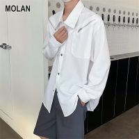 MOLAN เสื้อแขนยาวชายเสื้อเชิ้ตสีทึบแฟชั่นเสื้อแขนยาวผู้ชายเสื้อสุดหล่อ