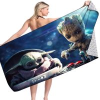 ✲✜☑ Disney Mandalorian Cartoon Yoda Baby Bath Towel Anime Figures Microfiber Towel Kids Swimming Quick-drying Absorbent Bath Towel