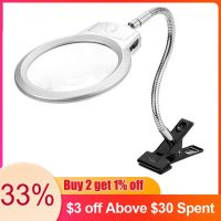 Magnifier Clip-on Lighted Table Desk LED Clamp Lamp 2x 5x Magnifying Glass Daimond Painting Full Round Led Magnify Glass Lamp