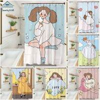 Waterproof Shower Curtain Cute Girl Printing Separate Drape Bathroom Accessories