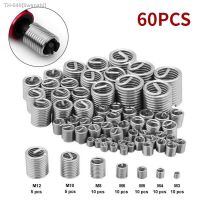 ❂ 60pcs Silver M3-M12 304 Stainless Steel 2D Fastening Thread Insert Kit Hardware Repair Tool Spiral Wire Sleeve Screw Wear Set