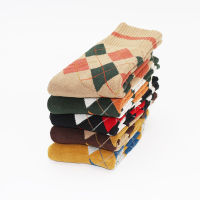 Winter Mens Thick Warm Socks Striped Check Diamond Harajuku Retro Plus Size Casual Long Socks 2 Pair