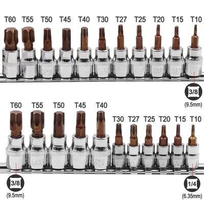 บิตหัวไขควง Torx 3/8 1/4นิ้วไดรฟ์ซ็อกเก็ตโครเมี่ยมเหล็กวาเนเดียมวงล้อประแจอะแดปเตอร์