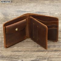 ZZOOI 2022 Genuine Leather Wallet For Men Male Vintage 100% Real Cowhide Short Trifold Mens Purse With ID Card Holder Coin Pocket Bag