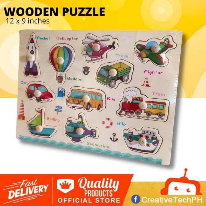 Vehicles Wooden Puzzle Insert Puzzle Board for Toddlers Children Kids