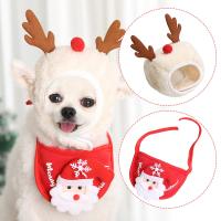 ZZOOI Pet Christmas Hats Cute Antlers Saliva Towel For Dog Cat Dress Up Hat Cloth Supplies Lovely Autumn Winter Clothes Pets Accessory