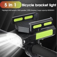 400 Lumens Bicycle Light MTB Flashlight LED Multifunction 5 IN 1 Bike Horn Holder Bike Front Lamp Phone Stand Holder