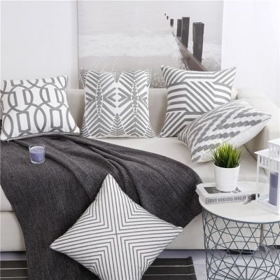 45x45cm Grey Color Cotton Embroidery Sofa Cushion Cover Car Waist Decor Home Bedroom Throw Pillowcase