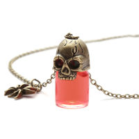 Halloween Gothic Retro Bronze Skull Glass Bottle Pendant Necklaces for Women Men Jewelry Gift Accessory E2S