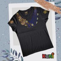 K107 เสื้อยืดผู้หญิง ตกแต่ง-ประดับ-พิมพ์ลาย-เพชรแฟชั่น สร้อยคอลายผีเสื้อ  Butterfly Necklace Bling Tees by kunibrand