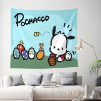 Pochacco ผ้าห่มแขวนผนังตกแต่งผนัง,60x51in ผ้าพื้นหลังห้องนั่งเล่นห้องนอนสิ่งทอตกแต่งบ้านสั่งทำได้