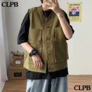 Áo Khoác Ghi Lê Cotton Mỏng Dáng Rộng Nhiều Túi Phong Cách Hong Kong Thời