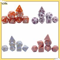 VJDA 7Pcs/set 7-Die Table Game ลูกเต๋า DND D4 D6 D8 D10 D12 D20 ลายจุด ลูกเต๋าเกม ทนทานต่อการใช้งาน เกมปาร์ตี้ปาร์ตี้ ลูกเต๋าหลายด้าน TRPG DND