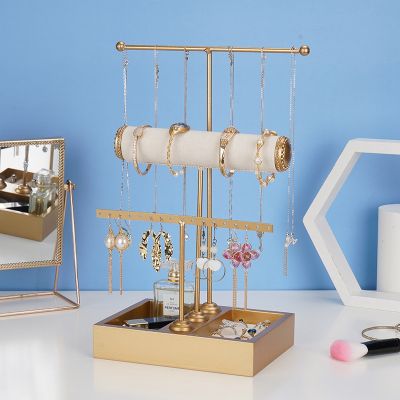 3 Tier Jewelry Tree Stand Tower Rack Necklace Bracelet Holder Jewelry Display Stand Jewelry Tower with Ring Tray