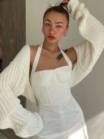 ┇ Ultra-short Sweater Coat 2022 Sleeve Loose Knitted Crop Color Cardigan Sweaters