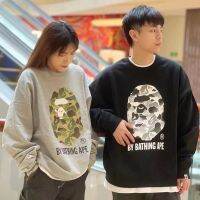 แจ็คเก็ตเสื้อสวมหัวคลาสสิก BAPE แบรนด์อินเทรนด์สไตล์ญี่ปุ่นสำหรับผู้ชาย11th หัววานรคอกลมลายพรางภาพวาดหมึกครบรอบเสื้อขนแกะพิเศษ