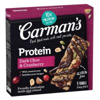 Carmans Dark Choc &amp; Cranberry Protein Bar คาร์แมนส์ โปรตีนบาร์ มูสลี่ผสมดาร์กช็อคและแคนเบอร์รี่ 200g.