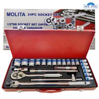 NEWW MOLITA TOOLS ชุดเครื่องมือ ประแจ ชุดบล็อก 24 ชิ้น ขนาด 1/2 (4หุน) CR-V แท้ พร้อมส่ง ชุด เครื่องมือ ชุดเครื่องมือช่าง ชุดเครื่องมือ diy